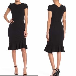 Betsey Johnson Scubba Crepe Ruffle Midi Dress